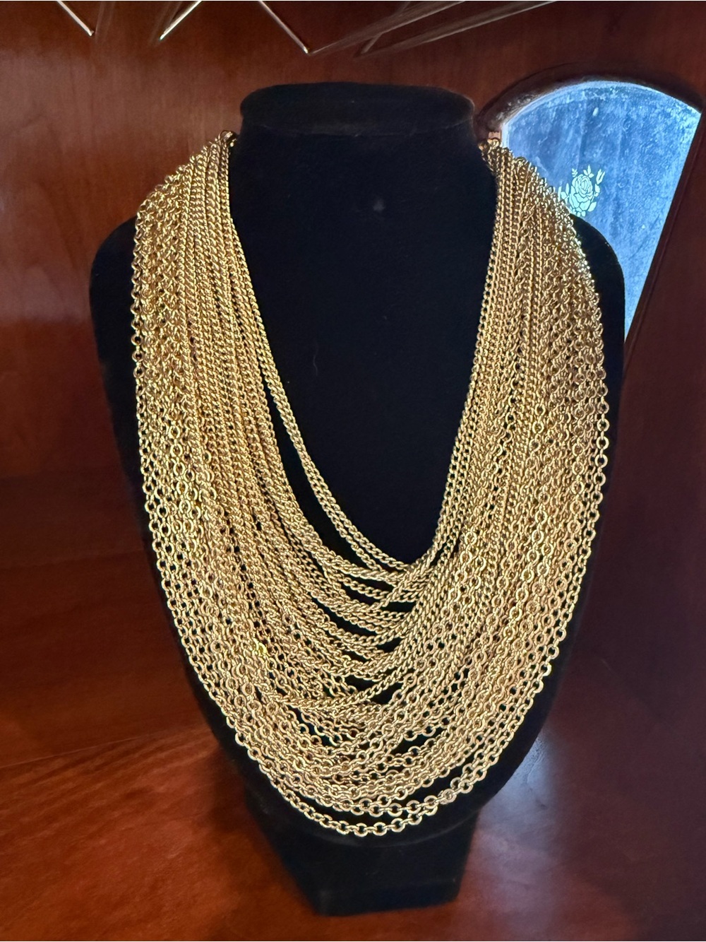 Vintage Gold Tone Multi Strand Chain Bib Statement Necklace